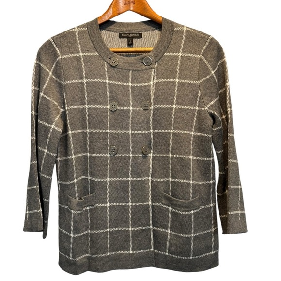 Banana Republic Windowpane Swing Cardigan Gray & White Double Breasted Size S - Picture 2 of 16